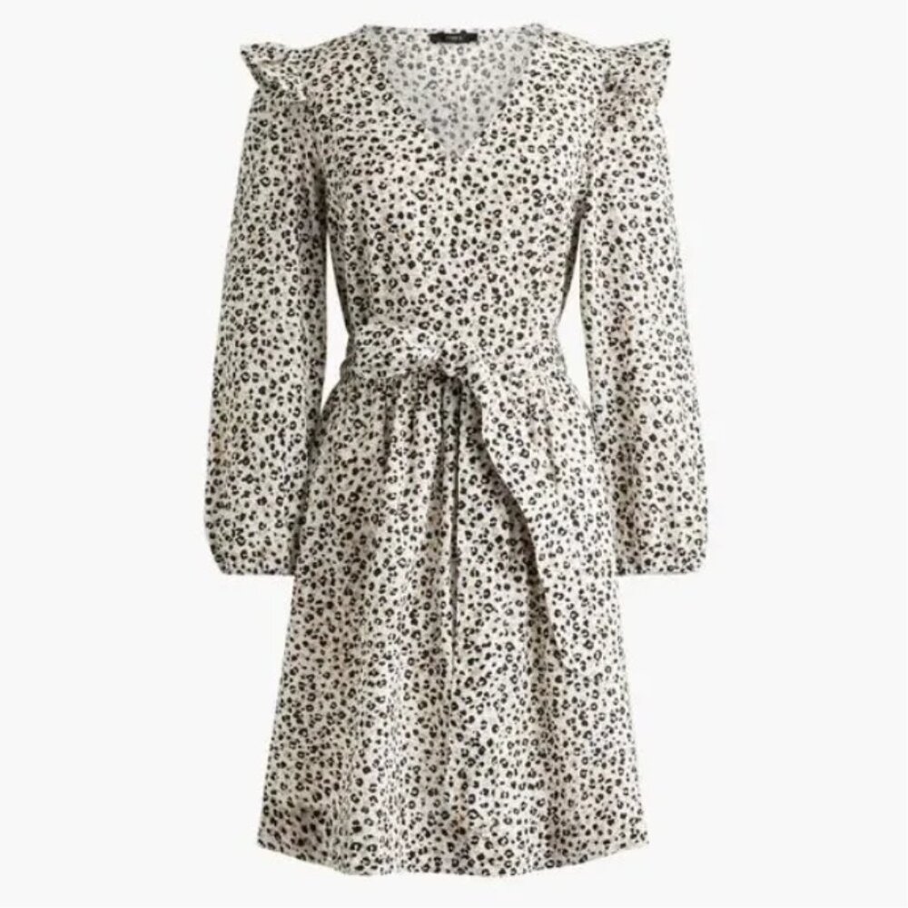 J. Crew Lightweight Cotton Puff Sleeve Mini Dress in Leopard long sleeve M
